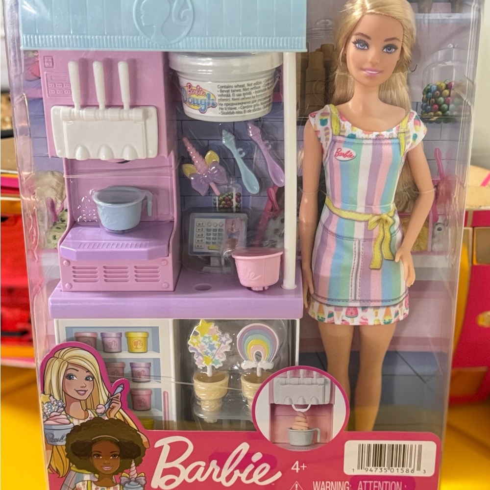 Barbie in Striped Dress with Pastel Kitchen Set